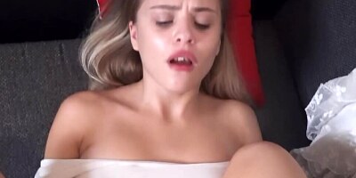 Cutie with sexy tan lines drilled by hung BF on the sofa