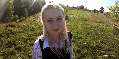 Beautiful teen schoolgirl mouth and pussy fucked on the way from school