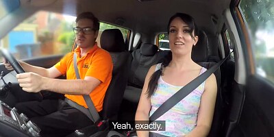 Dark haired babe, Jasmine Lau is fucking her driving teacher, instead of having a class