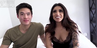 Hot brunette, Jessica Nunez is having amazing sex with Charlie Tran while his girlfriend is working