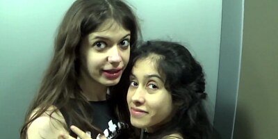 Anal fuck and threesome sex in an elevator