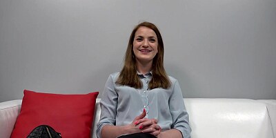 Kristyna is getting a throbbing cock inside her shaved pussy, in front of the camera