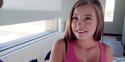 Petite stepsister finds out her new stepbrother has a big cock