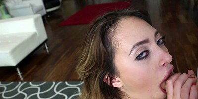 A blonde removes her lingerie and then she uses her mouth