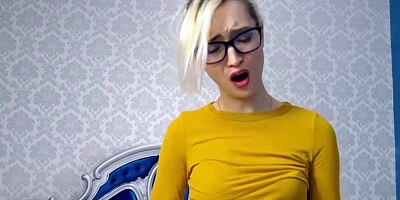 Beautiful Blonde In Glasses Fingers Her Ass and Pussy