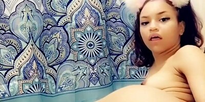 Petite light skinned Ebony cutie plays beautiful pussy & gaping asshole