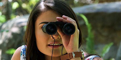 Fragile brunette has hot outdoor sex with woodman