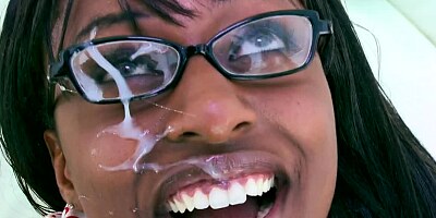 Hot interracial facial cumshot for a well fucked black hottie