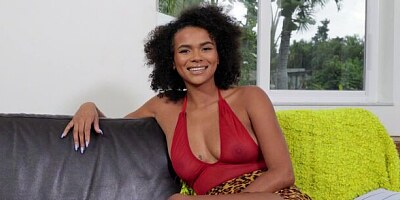 Cute-looking ebony model Alina Ali is playing with her chocolate pussy