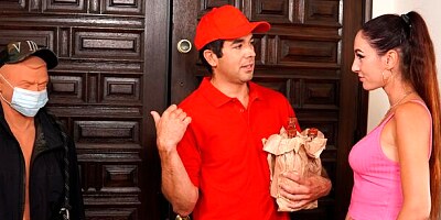 Big-boobed brunette Artemisia Love takes a big pole in her mouth