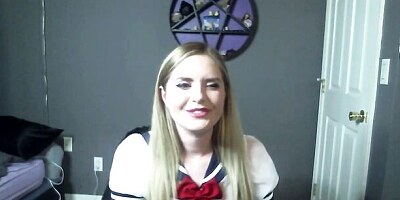 Stunning blonde with small tits Allie Awesome shows off her toy