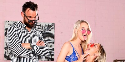 Two girls Chloe Temple and Lily Larimar both enjoy FFM sex