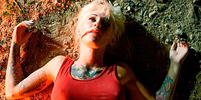 Blonde babe with tattoos Kleio Valentien fucked in the doggy style