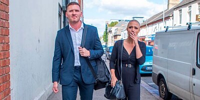 Bald babe with nice tits Gabi Gold rammed in the cowgirl pose