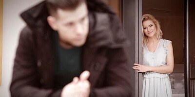 Blonde chick Cherry Kiss shows off her skills in the cowgirl pose