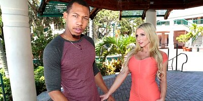 Busty blonde babe Christie Stevens jumps on a huge black dick