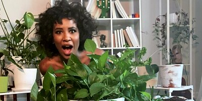 Sensual ebony with small tits Demi Sutra stimulates her sweat hole