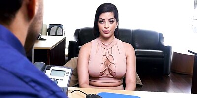 Big-boobed brunette Kitty Caprice jumps on a huge dick in the cowgirl pose