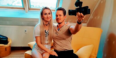 Slim blonde with pretty small tits Tania Swank jumps on a big penis