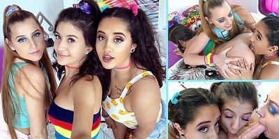 Triple oral sex with Melody Parker, Natalie Brooks and Sofia Moon