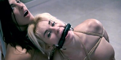 Great looking lesbians are trying to make out and please each other while tied up