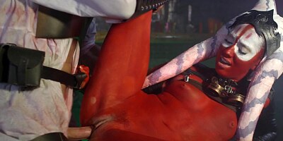 A girl with body paint on her is getting fucked in the Star Wars parody