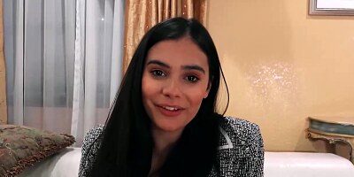 Adorable teen brunette is fingering her dripping wet pussy while her lover is ejaculating on her ass