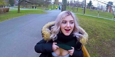 Pickup blonde ends with a Blowjob in public from the first person