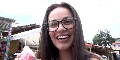 Hot Brunette Colombian With Glasses Gets Picked Up And