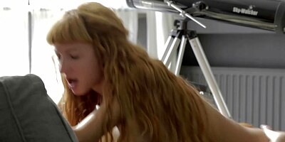 A redhead with a sexy smile is giving a blow job today