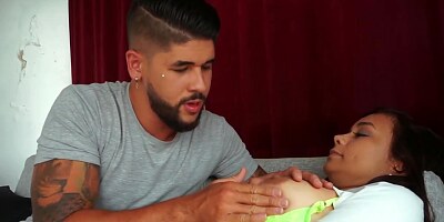 Sweet brunette, Michel Chika likes to ride her neighbors rock hard cock after sucking it