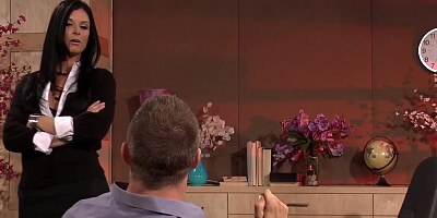 Black haired secretary is cheating on her husband with her boss, and enjoying every second of it