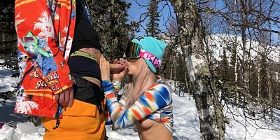 Public Sex with Hot Girl in a Forest at the Ski Resort POV Amateur Couple