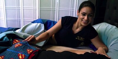 The nurse went into the bedroom, the son and woke him up with a Blowjo