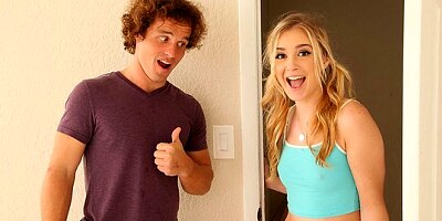 Thin blonde stood in front of the curly boy with cancer and gave him a