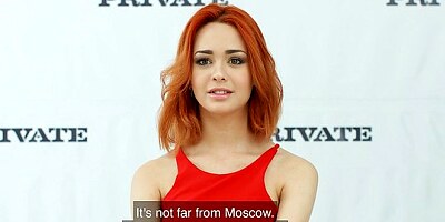 Redhead babe sucks cock on the casting and gives to a stranger with ca