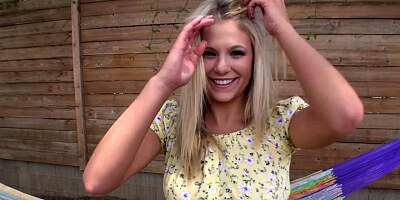 A hot blonde that loves to fool around is on her knees, doing the sucking
