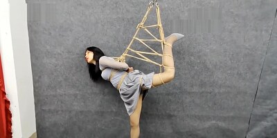 Asian girl tongue tied & bound in public