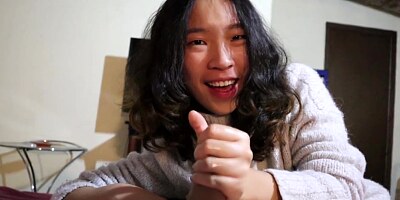 Hot Chinese girlfriend gives an oiled handjob POV