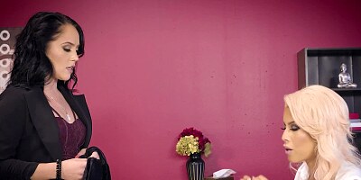 Perverted female boss likes to test new employees with strap-on