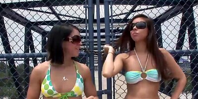 Smoking hot babes get naked outdoors