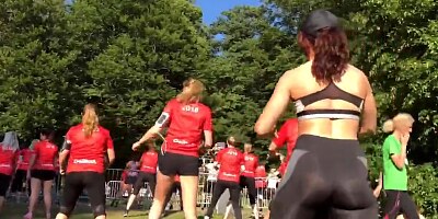 Girl see thru leggings in the park