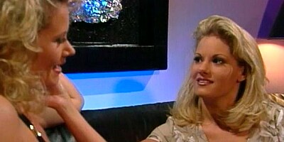 Astonishing kinky blondes Johnni Black and Toni James fuck with a big dildo