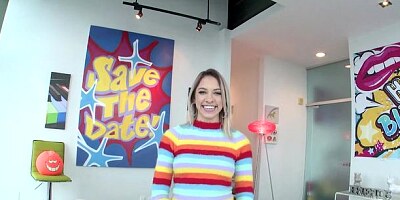 Lusty blonde teen Khloe Kapri rides no a pretty huge boner