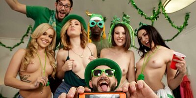 Three hot chicks Kali Roses, Kat Monroe and Miki Cruz share a large dick