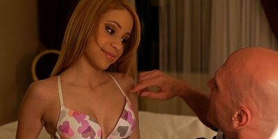 Playful chick with small tits Mae Olsen is getting fucked by a long dick