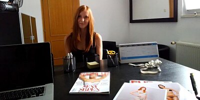 Seduced redhead girl has to suck the boss' big dick to get a new job