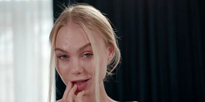 Cute blonde angel Nancy Ace rubs her accurate shaved pussy