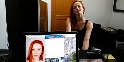 Sensual redhead teen with small tits penetrated in the office