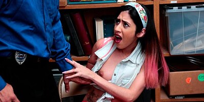 Pink-haired shoplifter Angel Del Rey pays for her debts in a hot way